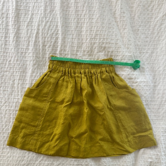 Not Perfect Linen Oia Gathered Skirt Greenish Mustard Size S/M - Picture 3 of 5